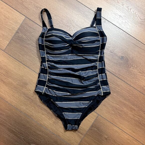 Niptuck Gold Label Black, Gray and Gold One-piece Swimsuit*** - Picture 1 of 5